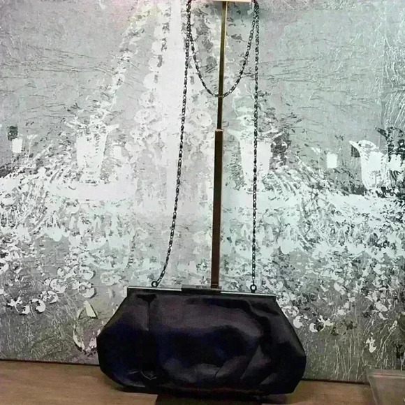 Black and Gunmetal Clutch with Removable Metal Chain Strap - Picture 2 of 7